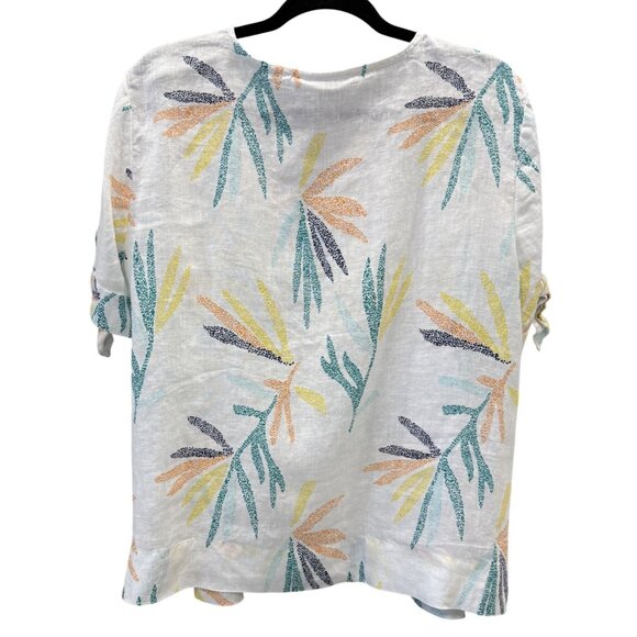 Charter Club Luxury 100% Linen Tropical Leaf Print Top RollTab Sleeve Womens XL - Picture 5 of 6